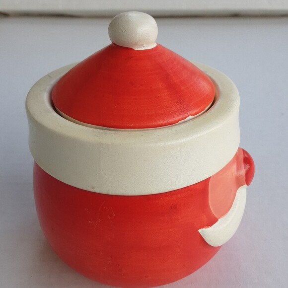 Vintage MCM Christmas Pottery Santa Holiday Candle Trinket Jar made in Japan - Picture 4 of 8